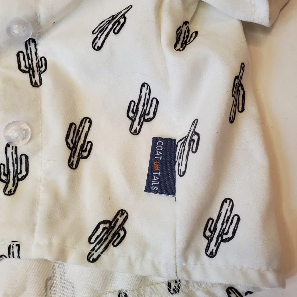 Coat and Tails Dog Puppy‎ Shirt Size S White Black Cactus Summer outfit